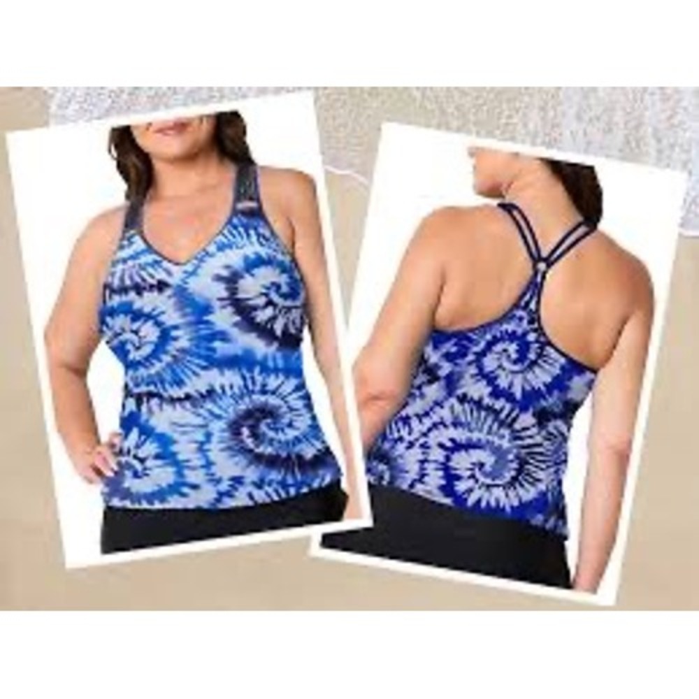 ZeroXposur‎ Womens Blue Tie Dye Tankini Swim Top Size M 10/12 Racerback NWT